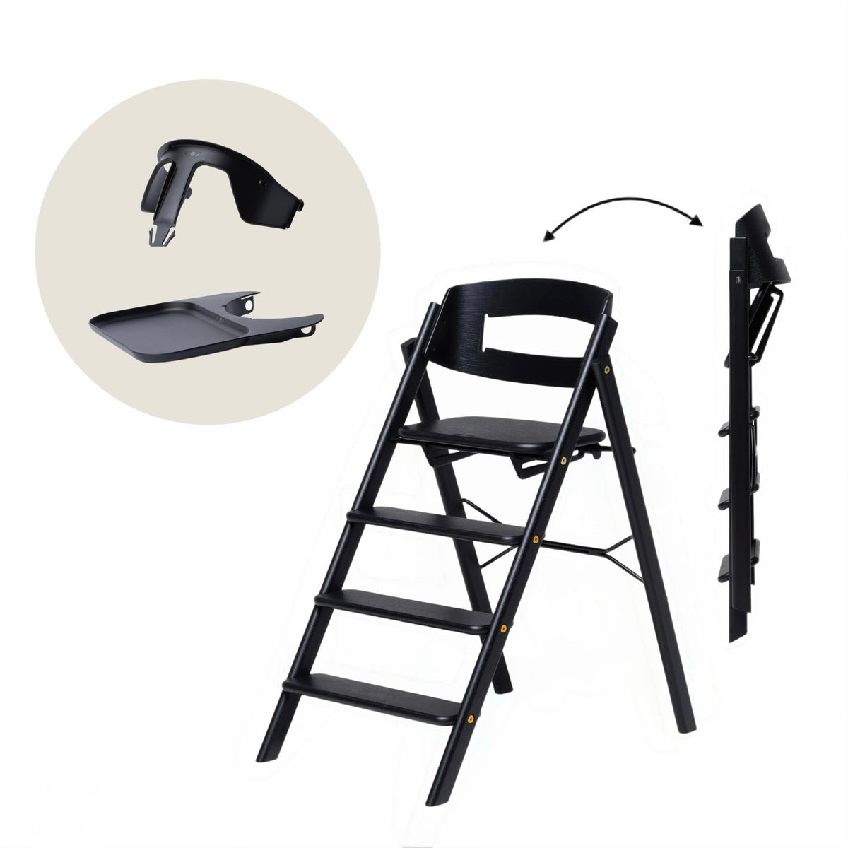KLAPP Faltbarer Hochstuhl - Eiche schwarz - Baby Bundle I (Sicherheitsbügel &amp; Tablett) - little something